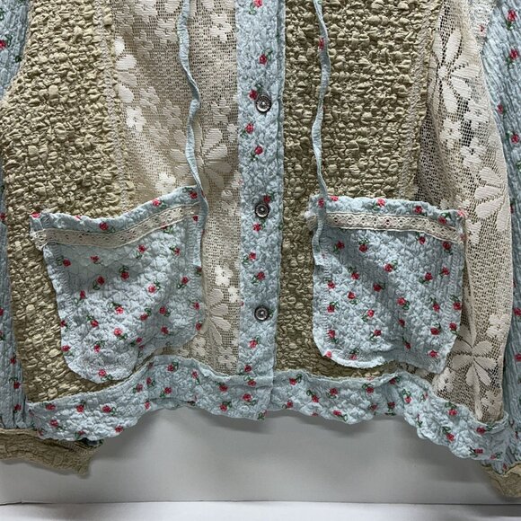 ❤️#1507A POL LACE&FLORAL PATTERN-BLUE JACKET (HAVE PANTS IN ANOTHER LISTING) - Picture 9 of 15